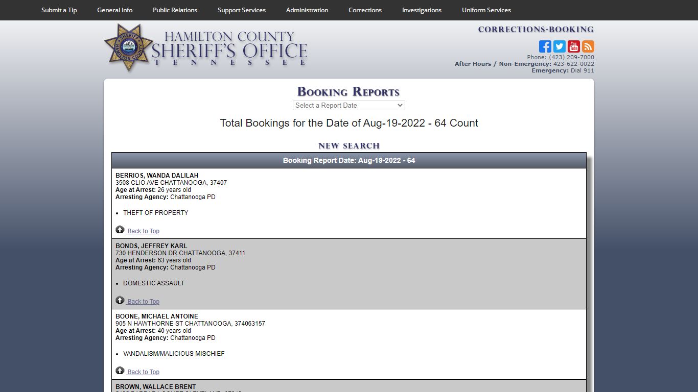 HCSO-Corrections-Booking Reports