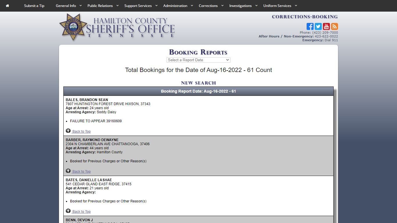 HCSO-Corrections-Booking Reports